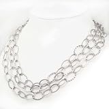 14K White Gold Textured & Hammered Oval Link Necklace