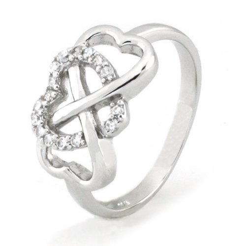 Sz 4 Sterling Silver Cubic Zirconia Infinity & Heart Symbol CZ Wedding Band Ring