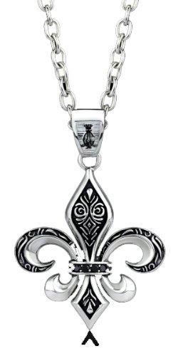 Christian Audigier Fleur de Lis Pendant – Black CZ – Sterling Silver