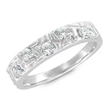 5 Stone Diamond Wedding Ring in Platinum Band (G, SI1, 0.25 cttw) 3.5MM, Free Ring Engraving (Size 4 to Size 9)