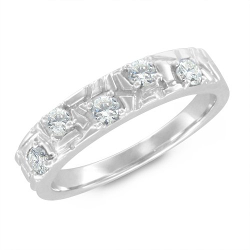 5 Stone Diamond Wedding Ring in Platinum Band (G, SI1, 0.25 cttw) 3.5MM, Free Ring Engraving (Size 4 to Size 9)