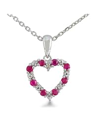 1/3ct Diamond and Ruby Heart Pendant in Sterling Silver, Free 18 Inch Necklace