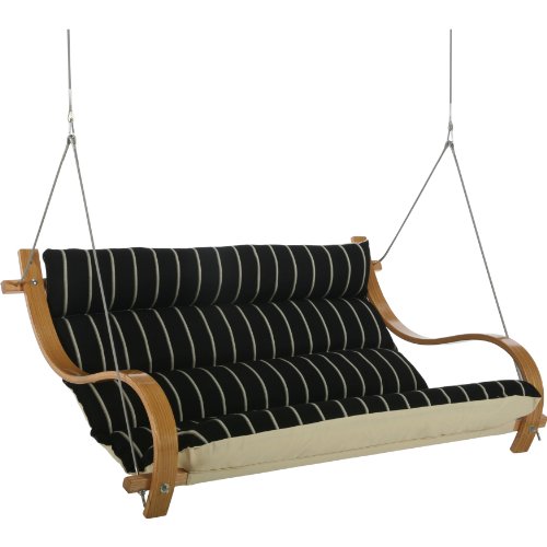 Hatteras Hammocks COB03X Artist Series Deluxe Cushioned Double Swing with Oak Arms, Classic Black Stripe