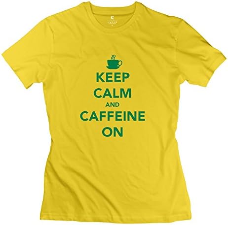 ZHIBAO 100% Cotton Women's Keep Calm Caffeine T-shirt - S Yellow
