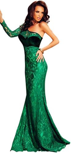 YeeATZ Green Velvet Insert One Shoulder Lace Mermaid Party Dress(Size,M)
