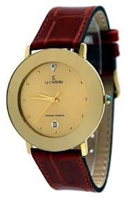 Le Chateau #955M-9 Men's Gold Tone Elegant Leather Strap Domed Crystal Watch