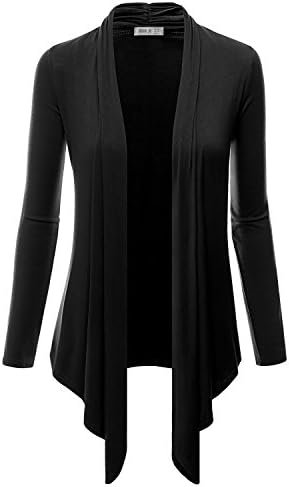 Doublju Women 3/4 Sleeve Silk Touch Ribbed Sport Cottton V-neck pony logo sweater Black Cardigan,X-Large,XL