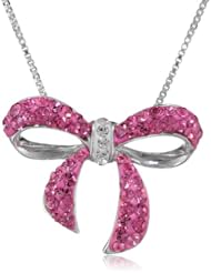Carnevale Sterling Silver and Pink Swarovski Elements Bow Pendant Necklace, 18"
