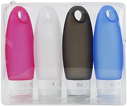 4 Set Large Travel Bottles Leak Proof- 3.3 oz(98ml) TSA Approved For Carry on Luggage Squeezable &amp; Refillable BPA Free Silicone Containers for All Liquid Toiletries (4color)