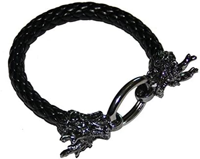 Unisex Punk Rock Raging Dragon Braid Zen Braided Leather Bracelet Adjustable Size Black
