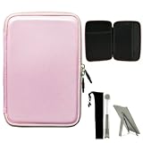 Pink Carbon Fiber Durable Slim Protective Eva Storage Cover Cube Carrying Case with Mesh Pocket for For Amazon Kindle Touch ( Wi-Fi 6 E Ink Display ) + a Pocket 2 Way Tablet Stand