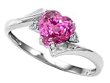 1.79 cttw Created Heart Shape Pink Sapphire and Two Diamonds bypass Ring