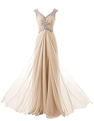 V-neck Cap Sleeves Chiffon Backless Applique Evening Dress/Bridesmaid Dress/Prom Dress/Party Dress 