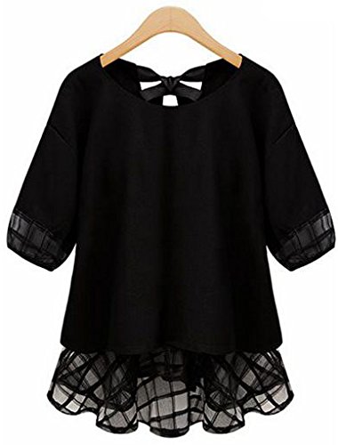 (Clack) レディース 大きいサイズ チュニック / バックリボン ガーリー シフォン チュール ガーリー トップス ブラック LL 2L 3L 4L 5L FREE