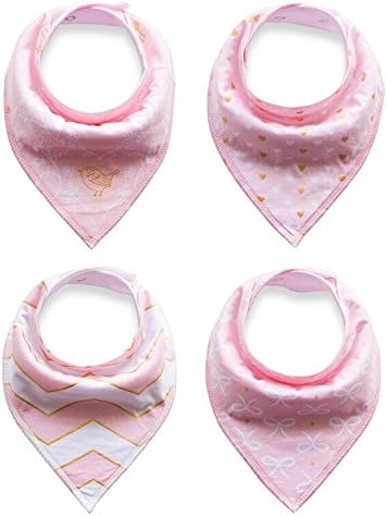 Bibs For Infant- Baby Bandana Drool Bibs- 4 Pack Organic Cotton- Perfect Baby Bib Gift Set For Boys Girls Or Unisex (Pink)