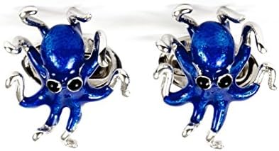 Jan Leslie Men's Silver and Royal Blue Enamel Octopus Cufflinks