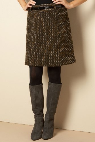 Belted Tweed Skirt with Wool