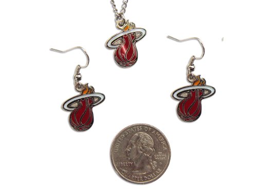 Miami Heat Necklace and Dangle Earring Charm Set NBA