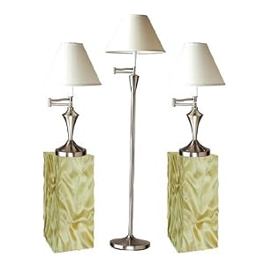 Set of 3 Satin Steel Finish Swing Arm Table and Floor Lamp Set by Century