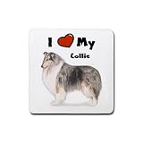 I Love My Collie Rubber Square Coaster (4 pack)