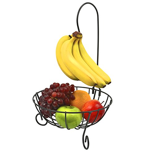 Deluxe Black Finish Fruit Holder Storage Basket Stand w/ Banana Hanger Hook New eBay