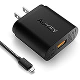 Aukey PA-U28 Qualcomm Certified 18W Single Port USB Turbo Wall Charger with 3.3ft Quick Charge USB Cable for Android Smartphones, Black