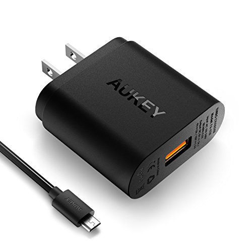 Quick Charge 2.0 AUKEY Wall Charger with Micro-USB Cable for Samsung S7/S6/Edge, LG G4, Moto X, Blackberry Priv | Qualcomm Certified