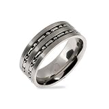 Eve's Addiction Men's Silver Beaded Double Row Stainless Steel Band