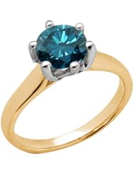 1.65 Ct Round Blue SI1/SI2 Diamond 18K Yellow Gold Ring