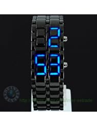 Hot Metallic Black Lava Faceless Blue LED Volcanic Men Lady Bracelet Wrist Watch