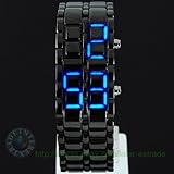 Hot Metallic Black Lava Faceless Blue LED Volcanic Men Lady Bracelet Wrist Watch