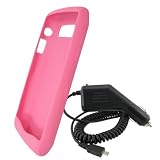 BlackBerry MicroUSB Vehicle Car Charger and BlackBerry Pink Patterned Color Matte Finish Silicone Skin Case for BlackBerry Pearl 3G 9100