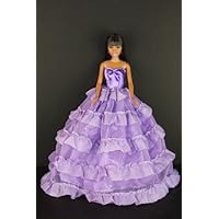 Black Gown with Silver Trim and Sequins with a Fur Boa Made to Fit the Barbie Doll