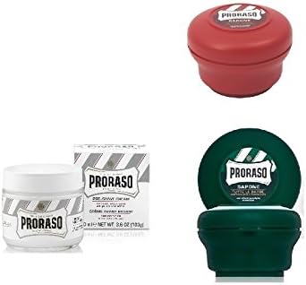 Pro'raso Shave Soap, Sandalwood 150 ml + shaving soap menthol and eucalyptus 4oz + Pre Shaving Cream w/ Green Tea & Oatmeal 100 ml