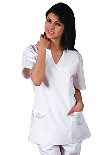 Adar Universal Mock Wrap Semi V w/ Embroidered Pockets