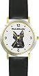 Scottish Terrier (SC) Dog - WATCHBUDDY&reg; DESIGNER DELUXE TWO-TONE THEME WATCH - Arabic Numbers-EVENING TWILIGHT STYLE - Gray Dial with Black Leather Strap-Women's Size-Small