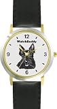 Scottish Terrier (SC) Dog - WATCHBUDDY&reg; DESIGNER DELUXE TWO-TONE THEME WATCH - Arabic Numbers-EVENING TWILIGHT STYLE - Gray Dial with Black Leather Strap-Women's Size-Small