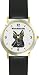 Scottish Terrier (SC) Dog - WATCHBUDDY&reg; DESIGNER DELUXE TWO-TONE THEME WATCH - Arabic Numbers-EVENING TWILIGHT STYLE - Gray Dial with Black Leather Strap-Women's Size-Small