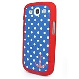 Blue and White Polka Dot Pattern Hard Case with Red Trim and Anchor Design for Samsung Galaxy S3 III i9300 (Android)
