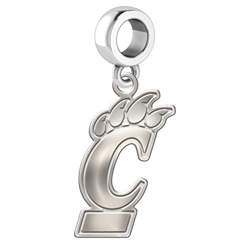 Cincinnati Bearcats Sterling Silver Natural Finish Logo Dangle Charm Fits European Style Bracelets