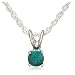 Sterling Silver 4mm Round Emerald Pendant with Light Rope Chain Necklace, 18"