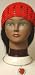 Hand Crocheted Red Gimp Skull Cap Offered in Combination with Sterling Silver Choker Necklace with Large Red Ruby on Crystals Heart Pendant