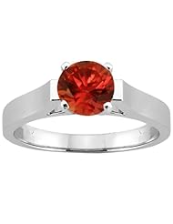 1.10 Ct Round Cognac Red SI1/SI2 Diamond 18K White Gold Ring