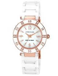 Anne Klein Womens 109416RGWT Swarovski Crystal-Accented Rose-Tone and White Ceramic Watch