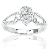 Vintage Style Bead Set Diamonds Engagement Ring with a 0.57 Carat Pear Cut / Shape G Color VS1 Independently Appraised Center Stone and 0.2 Carats of Side Diamonds (0.77 Cttw)