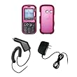 LG Cosmos VN250 - Premium Pink Rubberized Snap-On Cover Hard Case Cell Phone Protector + Rapid Car Charger + Home Travel Wall Charger for LG Cosmos VN250