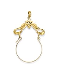 14K Yellow Gold Polished Ribbon Decorated Charm Pendant Holder