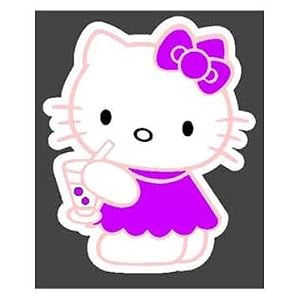HELLO KITTY DRINKING Vinyl Sticker/Decal (Girls room decor)