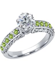 1.36 Ct Round H/I Diamond Green Peridot 14K White Gold Ring