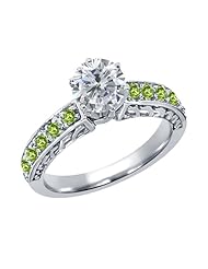 1.36 Ct Round H/I Diamond Green Peridot 14K White Gold Ring